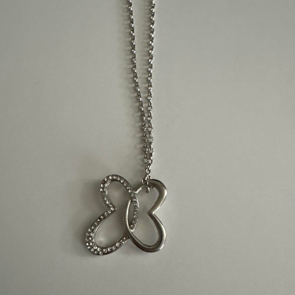 Silver Butterfly Rhinestone Necklace Dainty Minimalist 13" Fairycore Botanical